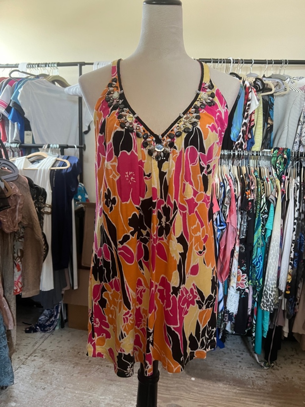 INC International Concepts Floral Rayon Top in Pink, Orange & Gray